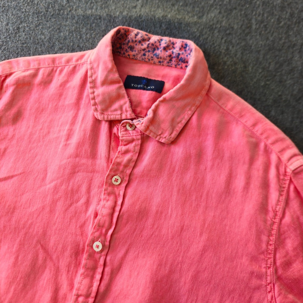 Toscano Medium 100% Linen Shirt Coral Beach Coastal Vacation Travel Preppy EUC